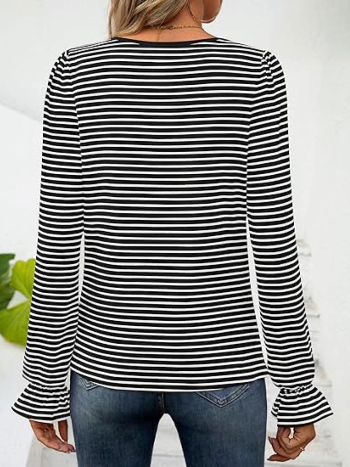 Chic striped flounce sleeve top - Love Salve